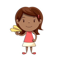 Black girl holding origami paper airplane