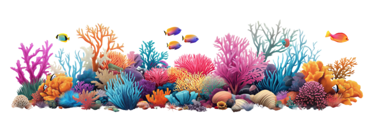 Coral reef on transparent background. Cutout, PNG format