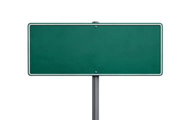 Green street sign on transparent background. Cutout, PNG format.