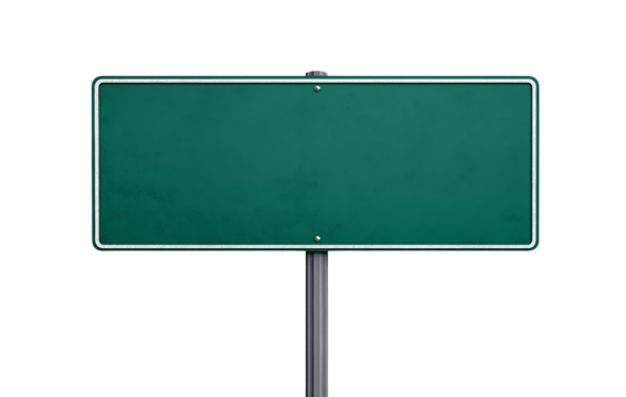 Green street sign on transparent background. Cutout, PNG format.