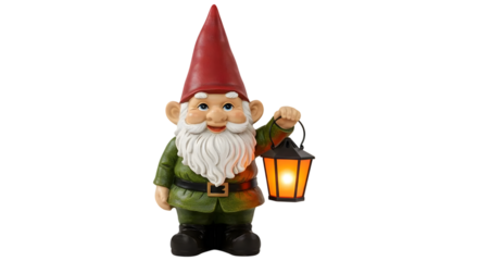 Charming garden gnome figure holding a lantern, whimsical decoration for outdoor spaces, perfect for adding character to garden landscaping designs