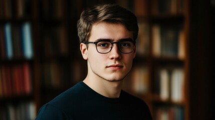 Fototapeta premium Young student in casual attire, focused and determined, embodying the pursuit of knowledge and academic growth.