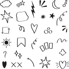 Scribble doodle underline emphasis line shape set.