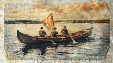 Lewis and Clark Expedition Sesquicentennial Stamp. Aged Art of American Culture and Adventure