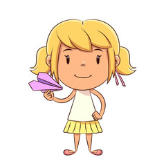 Little girl holding origami paper airplane
