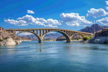 Obraz premium London Bridge Lake Havasu, Arizona. Bridge Over Water with Scenic Mountain Views