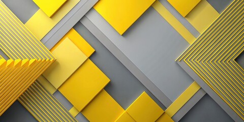 Yellow geometric shapes on a gray background, with bold lines and contrasting colors , modern