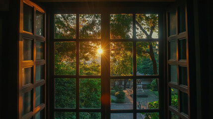 Fototapeta premium Garden window house room design interior architecture ideas scenery nature landscape window decor wallpaper