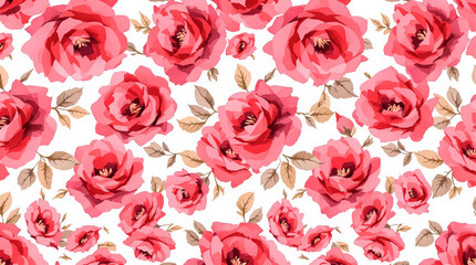 Seamless pattern with watercolor colorful flowers drawing illustration on white background