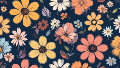 Vibrant flower patterns garden digital art nature top view floral design