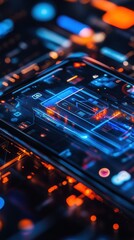 Obraz premium Illuminated circuit board design rendered on a mobile phone screen