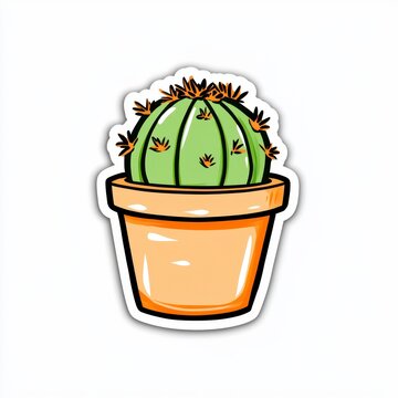 recommend clip art: Cute Cartoon Cactus in Pot - Sticker Design