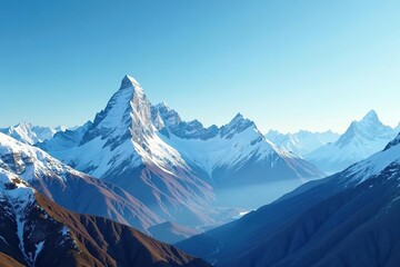 Fototapeta premium Snow-capped peaks of the Andes stretching into the horizon under clear blue skies, beauty, range