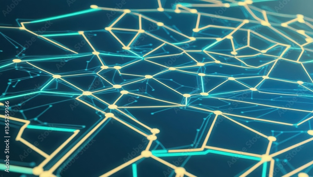 Poster visual representation of interconnected smart contracts forming a glowing network of neon blockchain