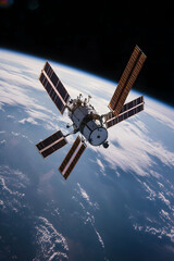 Obraz premium A modern telecommunications satellite floating in space - 