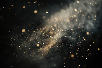 Fototapeta premium Black background covered in gold glitter, sparkling and creating a dazzling display of contrast and elegance.