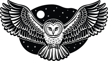 owl flying front view vintage illustration vector design