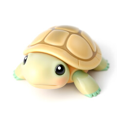Fototapeta premium Softshell Turtle – 3D baby softshell turtle, smooth flexible shell, small cute mouth, big shiny eyes, pastel beige and turquoise tones, white background Generative AI