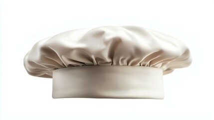 Obraz premium Elegant Chef's Hat with Puffy Gathered Top on White Background - Professional Culinary Headwear for Recipes and Kitchen Concepts