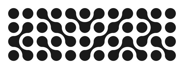 Dots metaball black pattern. Abstract round shapes on a white background. Connected vector spots. Geometric circle decorative molecules. Texture. Modern minimalistic design.