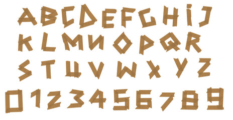 Brown Paper Tape Font Alphabet and Numbers PNG Transparent © Grunge Designs