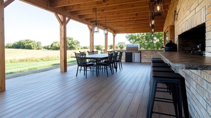 Fototapeta premium Outdoor patio with furniture and cooking area