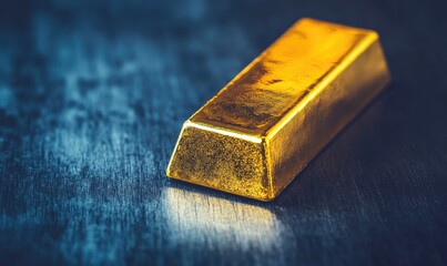 A single rectangular gold bar resting on a dark surface