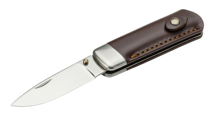 Isolated Folding Pocket Knife with Leather Case