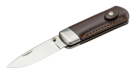 Isolated Folding Pocket Knife with Leather Case