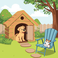 Fototapeta premium Dog House and Cat's Blue Chair