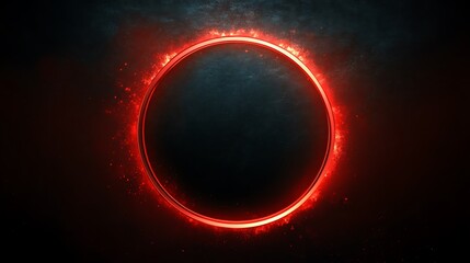Obraz premium Glowing red circular frame over a textured black background is displayed