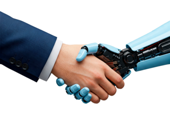 Businessman shaking hands with an android robot hand sealing a deal cut out