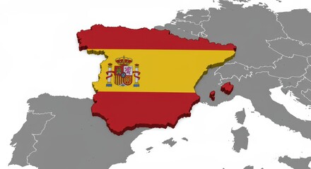 Fototapeta premium Spain Map with National Flag Over Europe 3d Illustration