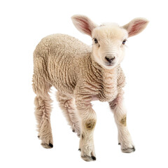 Curious baby lamb with one raised hoof isolated on transparent background
