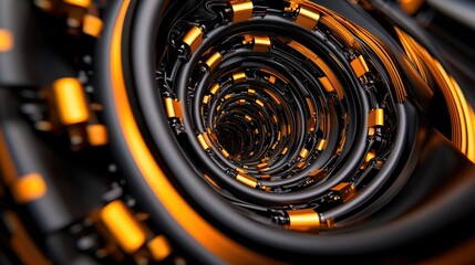 Obraz premium A swirling tunnel of black and orange geometric shapes, creating a dynamic and futuristic visual effect.