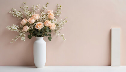 Naklejka premium Elegant Roses and White Flowers in Vase Against Neutral Background