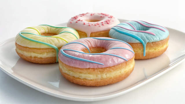Beautiful donuts with colored icing, on a white background