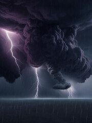 isolated thunderstorm with rain in the sea