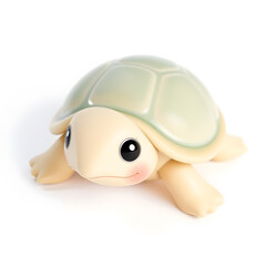Fototapeta premium Softshell Turtle – 3D baby softshell turtle, smooth flexible shell, small cute mouth, big shiny eyes, pastel beige and turquoise tones, white background Generative AI