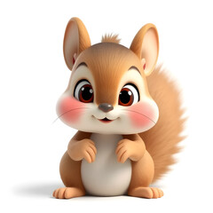 Squirrel – 3D baby squirrel, chubby cheeks, big eyes, light brown and pastel pink tones, white background Generative AI