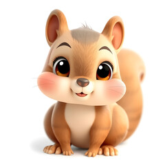 Fototapeta premium Squirrel – 3D baby squirrel, chubby cheeks, big eyes, light brown and pastel pink tones, white background Generative AI
