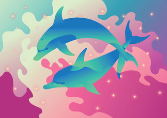 Surreal dolphins in vaporwave ocean fantasy with glowing stars and pastel gradients	