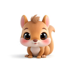 Naklejka premium Squirrel – 3D baby squirrel, chubby cheeks, big eyes, light brown and pastel pink tones, white background Generative AI