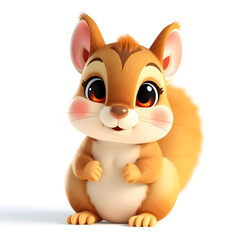 Squirrel &ndash; 3D baby squirrel, chubby cheeks, big eyes, light brown and pastel pink tones, white background Generative AI
