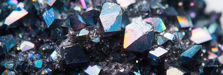 Moissanite: Synthetic Silicon Carbide with Iridescent Crystals on White Background. Carborundum Chemical Compound
