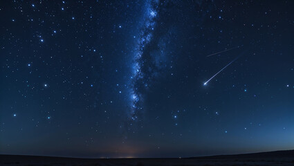 Fototapeta premium Stunning night sky with falling stars illuminating the milky way over horizon
