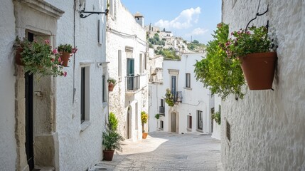 Naklejka premium Monte Sant Angelo - Authentic Village with White Houses in Gargano, Puglia