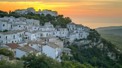 Fototapeta premium Monte Sant Angelo - Charming White Village in Gargano, Puglia by the Adriatic Sea