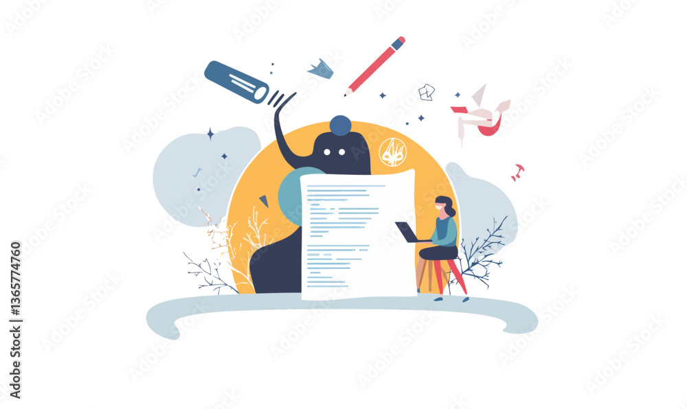 Poster ai-powered automated blog writing with minimalist flat vector design