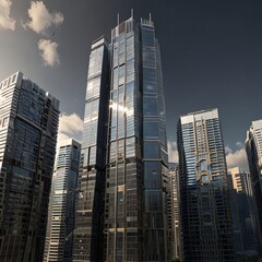 Obraz premium A scenic cityscape showing sharp architectural details of modern skyscrapers.